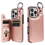 SKALO iPhone 16 Pro PU-Läder Korthållare med Ring Skal - Roséguld Rosa guld