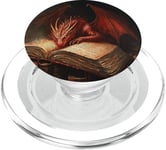 Aesthetic Gothic Red Dragon Reading Book Painting Bookish PopSockets PopGrip for MagSafe