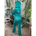 Velour Juicy Sömnadsdräkt Huvtröjor Sammet Dragkedja Sweatshirt Och Byxor Set Sportkläder 2023 Dam Vår/Höst Träningsoverall Crop Top Green M