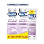 Oral-B 3D White Advanced Toothpaste, Express Whitening, Glossy White, 75 ml, Teeth Whitening & Teeth Stain Removal, Eucalyptus Flavour (Pack of 2)