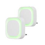 YUNLEX 2 Pcs Veilleuse LED Automatique, Lampe de Nuit à Capteur Crépusculaire, 3 niveaux de luminosité Dimmmable Veilleuse Enfant avec Prise, pour Couloir, cuisine, salle de bains (Vert)