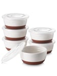 DOWAN Ramekins with Lids, 6 OZ Porcelain Ramekin Dishes for Creme Brulee Soufflé, Egg Mould, Muffin Cases, Mini Dip Bowl, Baking Bowl for Oven & Air Fryer, Glaze with Specks-Pack of 6