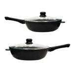 2PC Stone Covered Deep Non-Stick Aluminium Body Frying Pans 24cm & 28cm