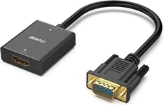 Benfei HDMI-on-VGA -sovitin (naaras uros) 3,5 mm: n jakkitulppalla, yhteensopiva TV-tikku, tietokone, työpöytä, kannettava tietokone, PC, Monitor, Projektori, Raspberry Pi, Roku, Xbox jne., Musta