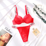 Sexig Underkläder Komfort Kvinnor Set Push Up BH Victoria's Secret Underkläder Set Kvinnliga Underkläder Vetement Femme Röd Röd Red 75B