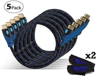 pack de 5 câbles HDMI a Haute Performance avec Ethernet 1.4a (2M) + 2 attaches câbles-Soutien 3D Chaine Audio Retour (ARC) 1080p- Haute Définitions-2 Mètres