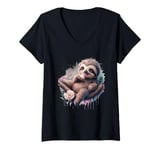 Womens Funny sloth enjoys an ice cream V-Neck T-Shirt