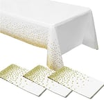 3 Pack Gold Dot Tablecloths for Rectangle Tables, 54" x 108" Gold Plastic Tablecloths Disposable Waterproof Party Table Cloths White Dot Confetti Table Cloth for Outdoor Picnic Birthday Party