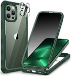 CENHUFO Anti Espion Coque iPhone 13 Pro, avec Protection écran Verre Trempé Anti Espion et Protecteur Caméra [9H HD] 360° Antichoc Téléphone Housse Double Face Case Portable Intégrale Etui - Vert