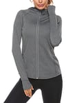 Sykooria Veste de Sport Femmes Vêtements de Sport Sweat Zippé avec Capuche à Manches Longues pour Fitness Course Yoga (Gris, XL)