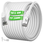 Cable Ethernet 40m, Cat 6 Cable RJ45 40m FTP Blindé Câble Réseau Haute Vitesse Câble Internet Extérieur Imperméable Cable Lan 23AWG Gigabit Câble Patch Blanc pour PS4/5 Router (40 Clips).[G640]