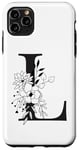 Coque pour iPhone 11 Pro Max Lettre L noire avec initiale florale monogramme