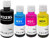 31 32Xl Encre Compatible Avec Hp31 32Xl Bouteille D'Encre Multipack Pour Smart Tank 5105 7005 7006 7305 7306 7605; Smart Tank Plus 315 319 455 515 (4-Pack¿Noir Cyan Magenta Jaune)[DYJ071166]