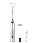 Handheld Milk Frother, USB Rechargeable Hand Mixer Coffee Frother Electric Handheld Foam Maker - with 2 Stainless Steel Whisk, 3 Speeds Milk Foamer Frother, Mini Blender for Coffee (Sliver)