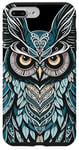 Coque pour iPhone 7 Plus/8 Plus Illustration de chouette bleue originale Boho Nouveau Art