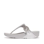 Fitflop Women's LULU Crystal-Buckle M/Leather Toe-Post Sandals, Silver, 3 UK