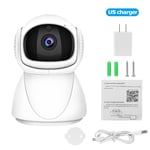 AK02 Baby Monitor Caméra IP sans fil Wifi 355 ° Mini caméra de surveillance vidéo pour animaux de compagnie Intérieur CCTV Sécurité Smart Home Tracking Alarm, US charger