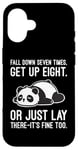 Coque pour iPhone 16 Fall Down Seven Times, Get Up Eight - Humour amusant Lazy Panda