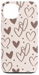 Coque pour iPhone 13 Beige and Brown Hearts Doodle Cute Valentine's Day Design