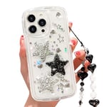 HZLFCZL Coque Compatible avec iPhone 14 Pro Max Cute Dessin animé Paillettes 3D Étoiles en Cristal avec Chaine pour Femmes et Filles Kawaii Jolie Coque Transparente Case for iPhone 14 Pro Max-Etoiles