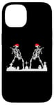 iPhone 14 Skeletons Playing Rock Guitar in Graveyard Wearing Xmas Hats Case