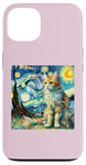 Coque pour iPhone 13 Van Gogh T-shirt Motif chat Nuit étoilée