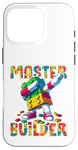 Coque pour iPhone 16 Pro Master Builder Dabbing Blocks Bricks Building Kids Boys Fun