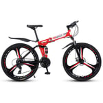 Alapaste Durable Firm Safety Reliable High-carbon Steel Bike,Front And Rear Dual Disc Brake Bike,34.1 Inch 27 Speed Low Noise Foldable Mountain Bike-Red 34.1 inch.27 speed