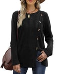 Aokosor Ladies Tops Long Sleeve Womens Lightweight Jumpers Button Front Slit Tunic Black Size 22-24