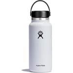 Vattenflaska 946 ml (32 oz) - Vakuumisolerad rostfri vattenflaska med läckagesäkert Flex-lock och pulverlack - BPA-fri - Vit