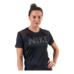 Nike W Nk Dry MILER SS Gx T-Shirt - Black/Black/Metallic Silver, Large