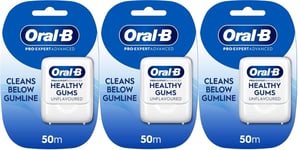 3 x Oral-B Pro-Expert Advanced Healthy Gums Unflavoured Waxed Floss Tape 50m