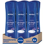 NIVEA Protege & Care Spray Lot de 6 (6 x 200 ml), déodorant anti-transpirant au parfum de NIVEA Creme, spray déodorant à 0% d'alcool