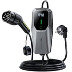 VDLPOWEREU Chargeur Voiture Electrique,3.6KW/5M EV Chargeur Type 2, Écran Tactile LED, Cable Recharge Véhicule Electrique 6-16A avec EU Schuko Prise, Borne de Recharge Monophasé IP65 (IEC 62196-2)