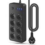 Multiprise Electrique, Bloc 8 Prises 2000W 10A avec 4 USB A et 1 USB C Ports, 1.2M Prise Multi Parasurtenseur Parafoudre