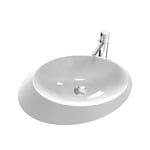 EMKE Lavabo ovale à poser, 60 x 45 x 15 cm, petit lavabo pour WC, salle de bain, en céramique, blanc