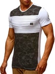 Leif Nelson T-Shirt d'été pour Homme avec col Rond, Coupe Droite en Coton, t-Shirt décontracté pour Homme, t-Shirt à Manches Courtes Stretch, Noir/Blanc, XXL