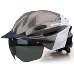 Shinmax Casque de Vélo Unisexe avec Visière Amovible et Lunettes Magnétiques de Protection et Feu Arrière à USB LED Casque Velo pour Homme et Femme Casque VTT et VTC Cyclisme de Montagne Réglables