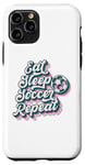 Coque pour iPhone 11 Pro Ballon de sport pour hommes, femmes, garçons et filles avec inscription « Eat Sleep Soccer Repeat »