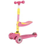 Folding Scooter for Kids Children Toddler Aged 1-12 Years Height Adjustable Handlebar Flashing Wheels 2 in 1 Stunt Girls Boys Kick Pedal Skate,Pink