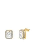 The Love Silver Collection 9Ct Gold Plated Sterling Silver Rectangular Halo Cz Studs