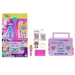 Polly Pocket Color Reveal Disco Coffret jouet à emporter avec poupée sweat à capuche de 7,6 cm, 16 accessoires et révélation surprise dans l’eau, HRD65