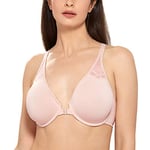 DELIMIRA Femme Soutien Gorge Fermeture Devant Invisible Grande Taille avec Armature Decollete Plongeant Dos Nageur Rose Nue 95D