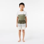 Lacoste Short de bain taffetas color-block Taille 4 ans Vert Kaki/gris Chine/blanc