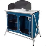 AKTIVE 52857 - Meuble Pliable de Cuisine, avec Pare-Vent, Camping, Jardin, Deux Compartiments d'organisation, Armoire Pliante Double, Hauteur réglable, 88 x 51 x 81-111 cm, Bleu Marine, Multicolore