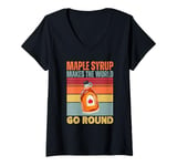 Womens Maple Syrup Makes the World Go Round Retro Syrup Lover V-Neck T-Shirt