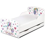 Moderne Lit d'Enfant Toddler en bois avec un matelas et un tiroir Licorne