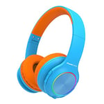 PowerLocus Kids Headphones, Bluetooth Headphones Over Ear for Kids with LED Lights, 94db Volume Limited Headphone, Micro SD/TF, Foldable with Hi-Fi Stereo,Built-in Mic for School/Tablet/Travel