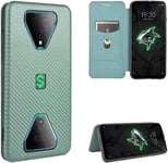 Compatible Avec Coque Xiaomi Black Shark 3, Mince Flip Fibre De Carbone [Test De Chute] Antichoc Stand Fente Avec Carte, Protecteur D'écran En Verre Trempé*2-Vert