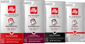 40 x ILLY Compatible * Aluminium Coffee Capsules in 4 Different Flavours - Classico, Forte, Intenso, Lungo